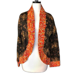 Soft Surroundings Quilted Batik Floral Print Kimono Jacket  - Size M